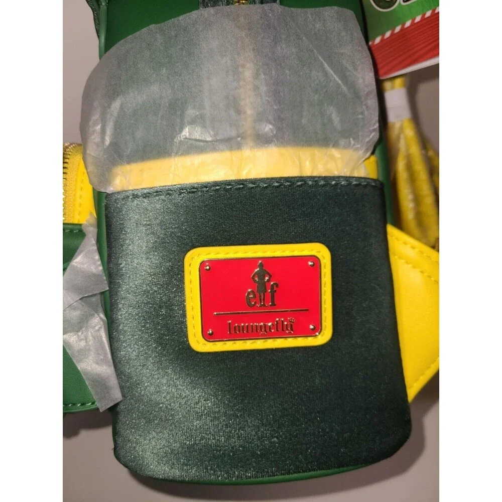 New Loungefly Christmas Elf Movie Backpack, Holographic Sign, Velvet Hat NEW